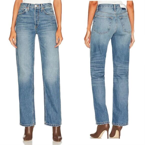 NWT RE/DONE Originals 90's High Rise Loose straight leg Jeans in Blue Haze - Picture 1 of 6